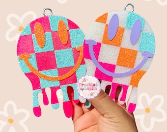 Checkered Drip Smiley Freshie, Car Air Freshener