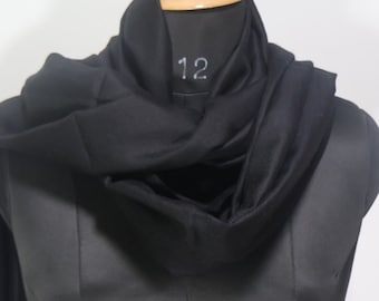 Chal de pashmina negro tejido a mano: bufanda de cachemira suave (78x28)