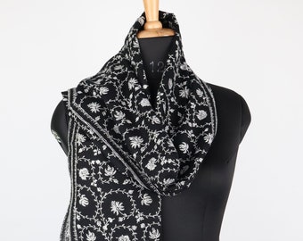 Chal de pashmina pura bordada – Regalo de invierno de lujo para ella, estola de Cachemira hecha a mano