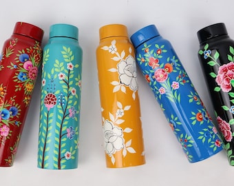 Hand Painted Bottle From Kashmir | Kashmir Enamelware |Metal Painted Bottle| Picnic Bottle