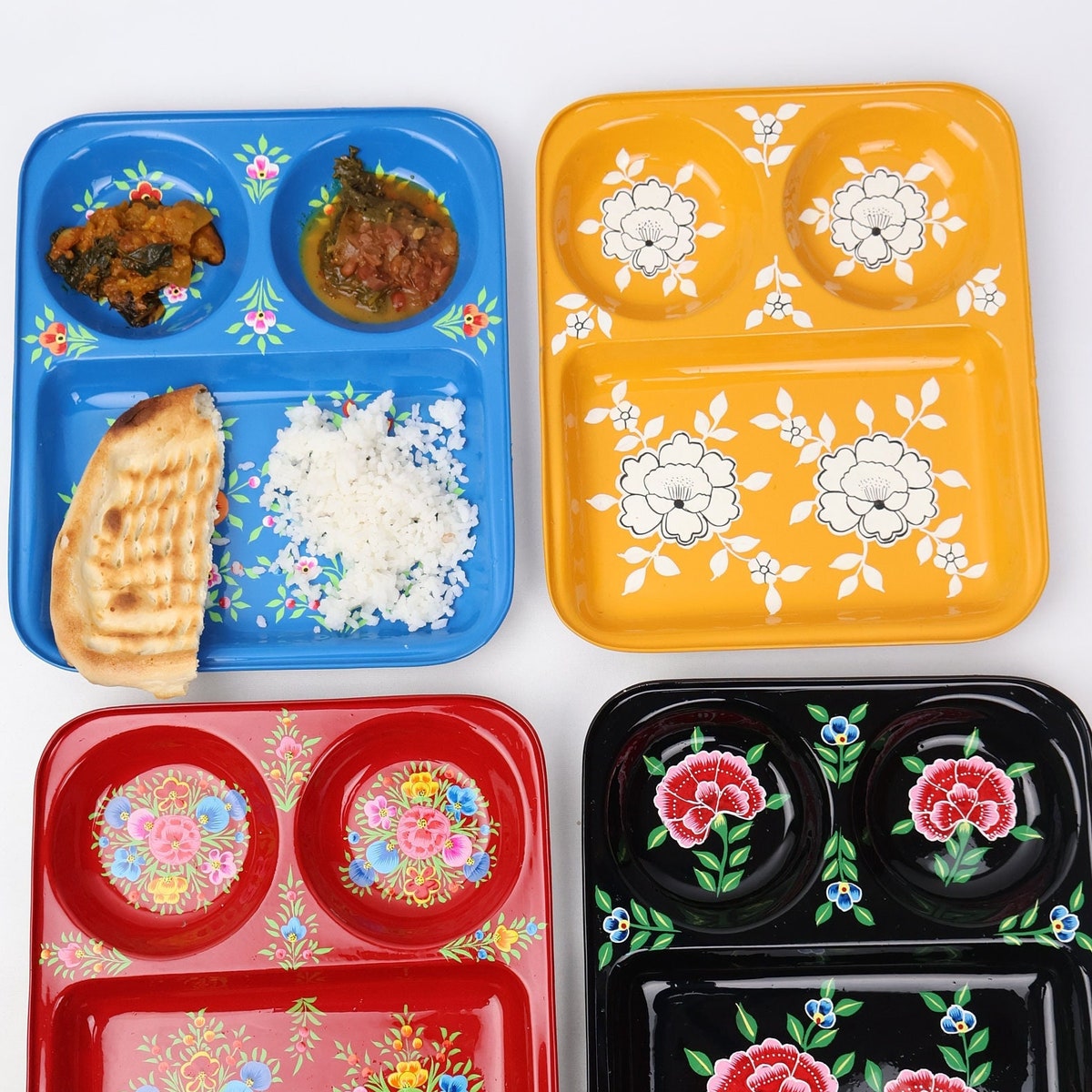 Red - Hand Painted Square Set of 2 Plate Divider Kashmir Enamelware Indian Craftsmanship Painted Serving Tray. - Etsy