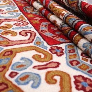 Handmade Woolen Tapestry Rug | Unique Handwoven Tapestry Rugs | Rectangular Chain Stitch Rug From Kashmir.