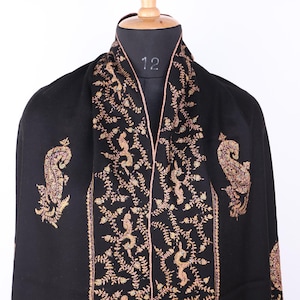 Traditional Pure Pashmina Shawl | Kashmir&#39;s Finest Handwork | Ultra-Soft Wrap | Black Cashmere Embroidered Scarfs
