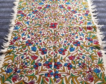 Kashmir Wool Namda Rug: Hand-Embroidered Floral Artwork