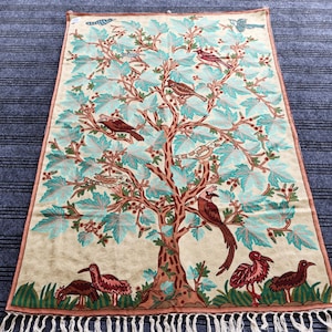 Handcrafted Kashmiri Chain Stitch Wall Art – Indian Textile Home Accent | Indian Handmade Wool Tapestry | Tree Of Life Wall Hanging