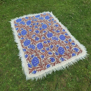 Handmade Kashmir Namda Rug | Vibrant Woolen Embroidered Carpet | Colorful Hand Embroidered Rug