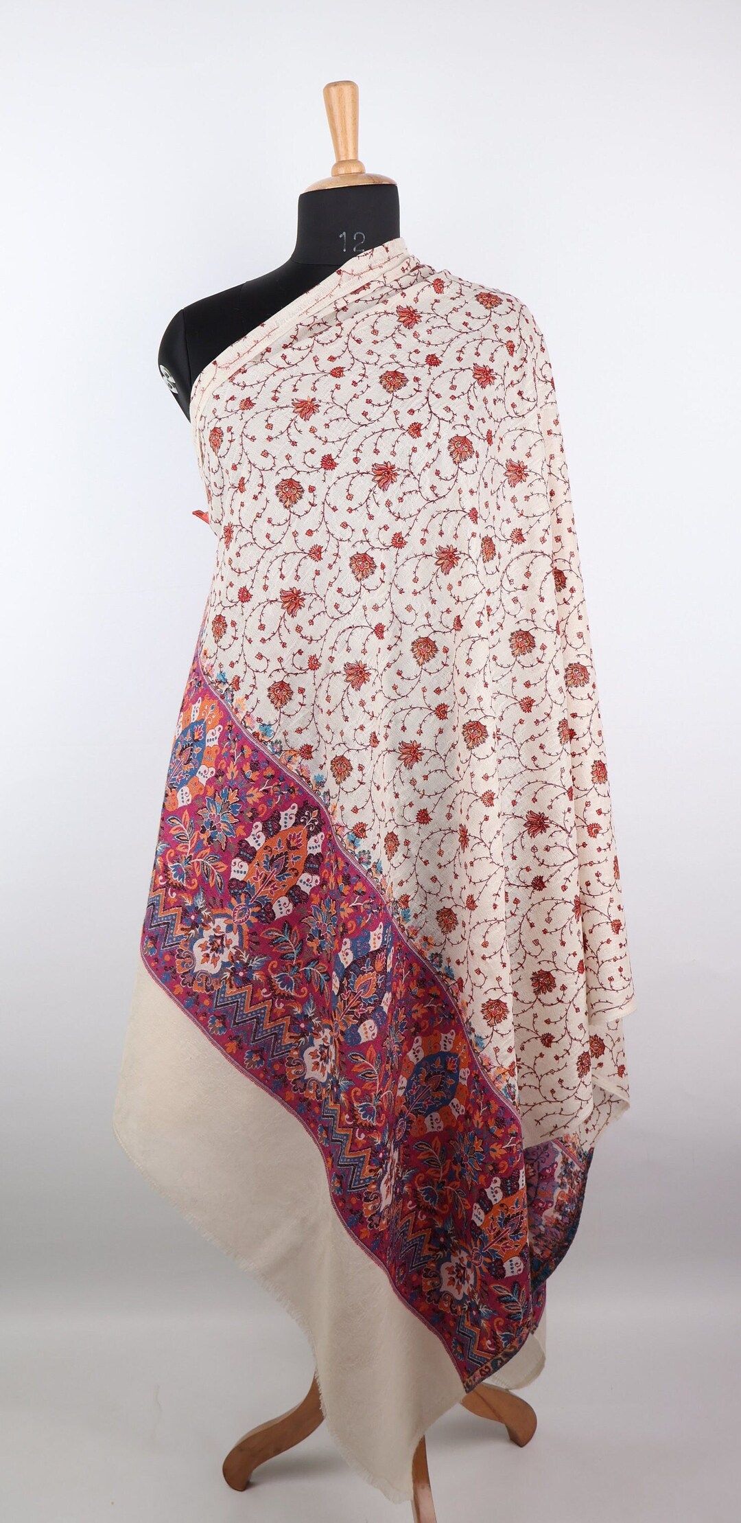 Black Kashmiri Pashmina Fine Wool Ari Work Shawl Wrap main image 1