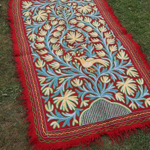 Colorful Kashmir Namda Wool Rug – Ethnic Rectangular Handmade Decor | Kashmir Traditional  Handmade Ghabba | Kashmir Hand Stitched Wool Rug