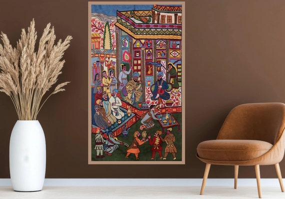 Traditional Kashmiri Wall Tapestry | Handcrafted Textile Art | Vintage-Inspired Decor | Indian Mughal Wall Art