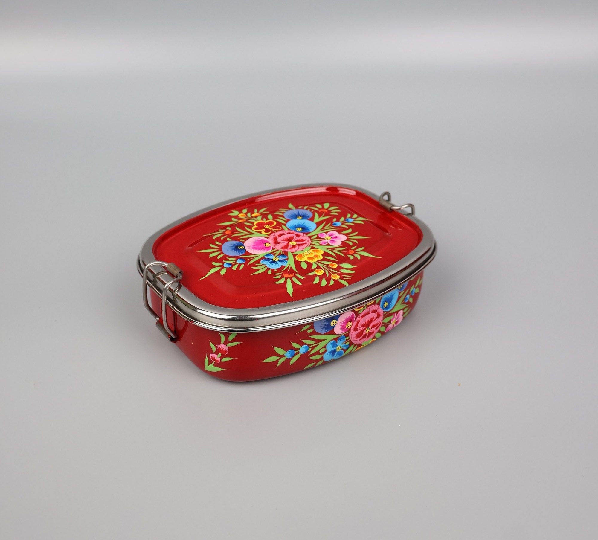 Hand Painted Deluxe Lunch Boxes | Kashmir Enamelware | Single