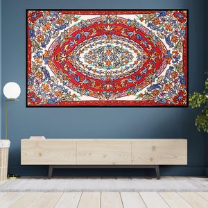 Handcrafted Kashmir Wool Tapestry Rug | Unique Artisanal Piece | Kashmir Hand Embroidery Floor Rug | Kashmir Wool Carpet