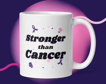Stronger Than Cancer Awareness Ribbon Mug – Inspirerend cadeau voor ondersteuning en overlevende