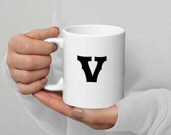 V-mok - alfabetbeker - minimalistische mok