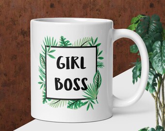 Girl Boss-mok met bloemenblad – Empowering Botanical Coffee Cup