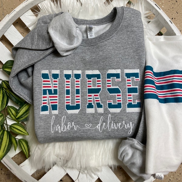 Nurse sweatshirt from baby hospital swaddle Blanket-  RN labor delivery  Licensed Practical, CNA,  - Fabric Keepsake Sweatshirts - Applique