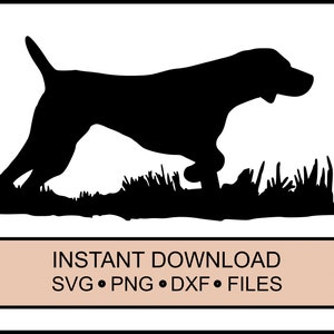 SVG - Hund - Deutscher Kurzhaar Pointer - Gras Landschaft Szene - Cricut Sofort Download - Silhouette DXF PNG - Haustierliebhaber