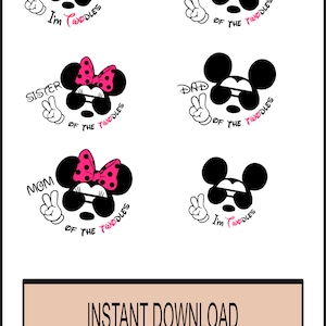 SVG - Pink I'm Twodles Birthday Boy Girl - Descarga instantánea de silueta de Cricut - Familia - Mamá - Papá - Hermana - Hermano - Orejas de ratón - PNG - DXF