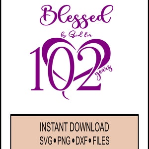 Geburtstag SVG - Gesegnet von Gott für 102 Jahre - 102. Geburtstagsfeier Christ - SVG - - Cricut Instant Download