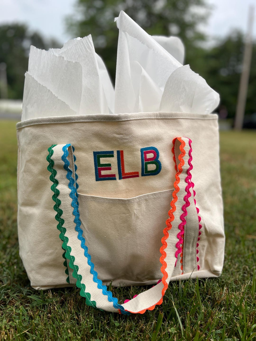 Embroidered Ric Rac Scallop Canvas Monogram Tote Bag – Personalized ...