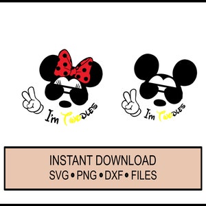 I&#39;m Twodles Birthday - Cricut and Silhouette Instant Download - Boy and Girl- Mouse Ears - PNG - DXF