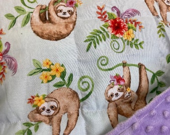 Weighted Blanket or Lap Pad - Tropical Sleepy Sloths and Flowers- Sloth Cotton Kids, Child, Teen, Adult  Autism, Anxiety Sleep Customizable