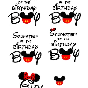 SVG, PNG, DXF - Cumpleaños Niño Niña - Cricut Silhouette Descarga instantánea - Dios Familia Madrina Padrino Padrino - Padrino - Orejas de ratón