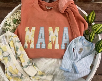 Mama sweatshirt from Baby clothes - Onsies /Mommy / Daddy/ Grandma - Fabric Keepsake Sweatshirts - Applique from baby clothes Nana Mimi Gigi