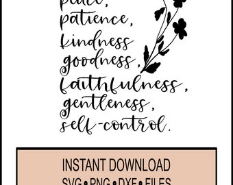SVG - Frutos del Espíritu - Guisante, Amor, Alegría, - Cricut Descarga Instantánea - Jesús - Biblia - Versículo de la Biblia - DXF - PNG Gálatas 5:22-23 Fruta