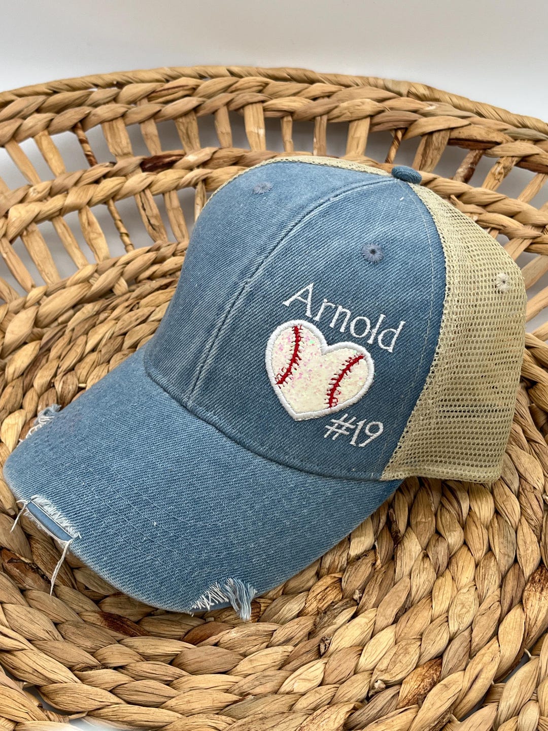 Baseball Mom Hat - Personalized Glitter Heart Cap Game Day  display picture 1