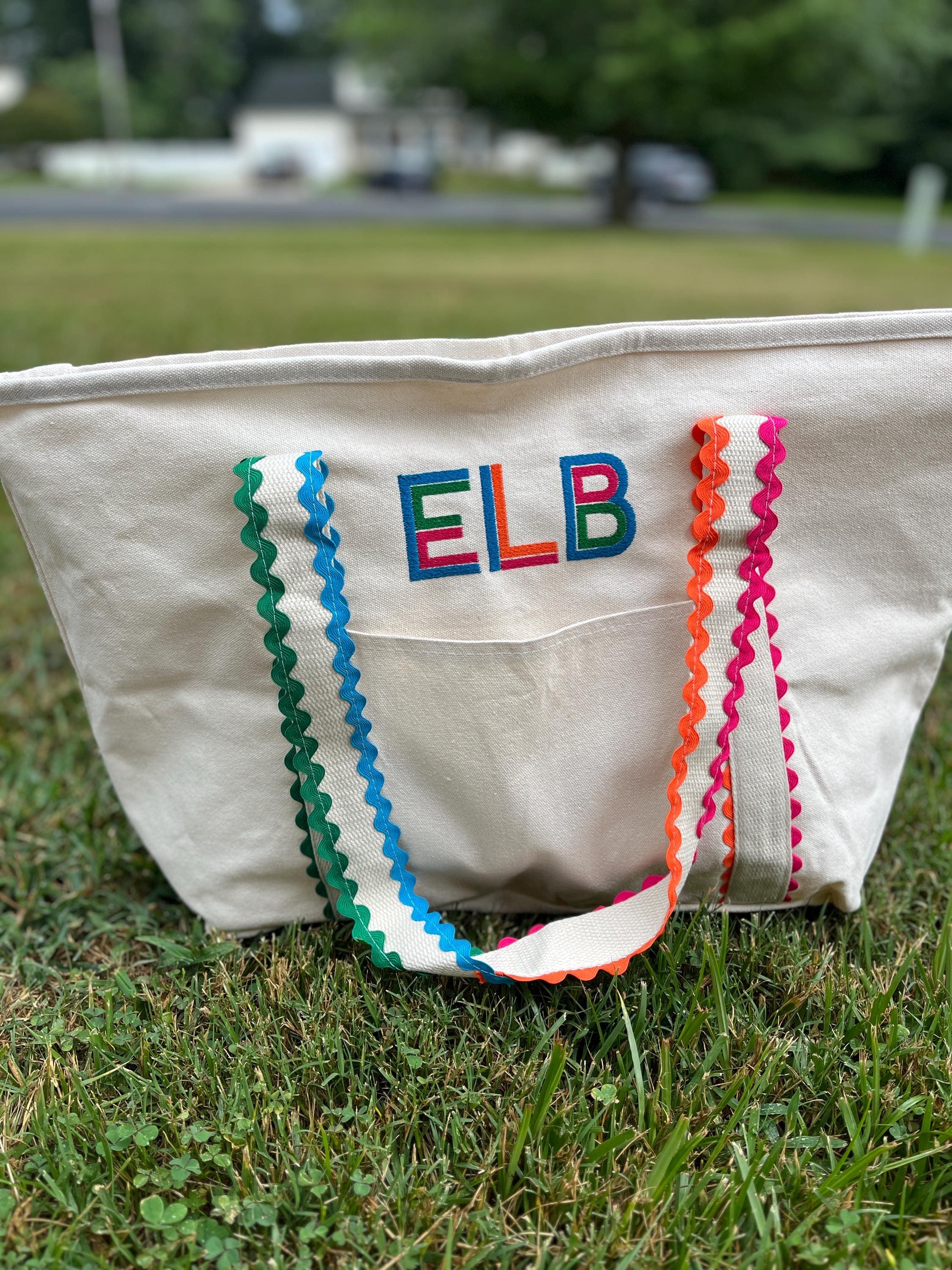 Embroidered Ric Rac Scallop Canvas Monogram Tote Bag – Personalized ...