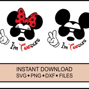Ich bin Twodles Geburtstag - Rot - Cricut und Silhouette Sofort Download - Jungen und Mädchen - Mäuseohren - PNG - DXF