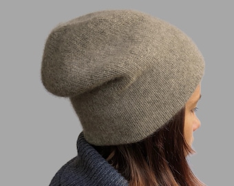 Cappello invernale in lana Yak, berretto caldo e morbido per le donne, berretto di lana lavorato a maglia grigio, regalo per lei