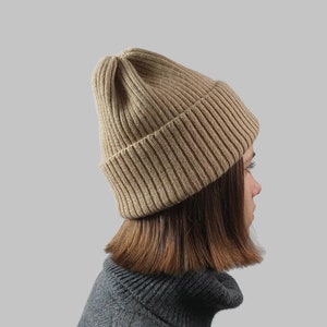 Slouchy beanie, Knit winter hat Undyed Mongolian camel wool hat, gift for her.