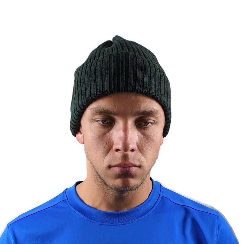 Slouchy beanie Dark green winter hat for man Etsy