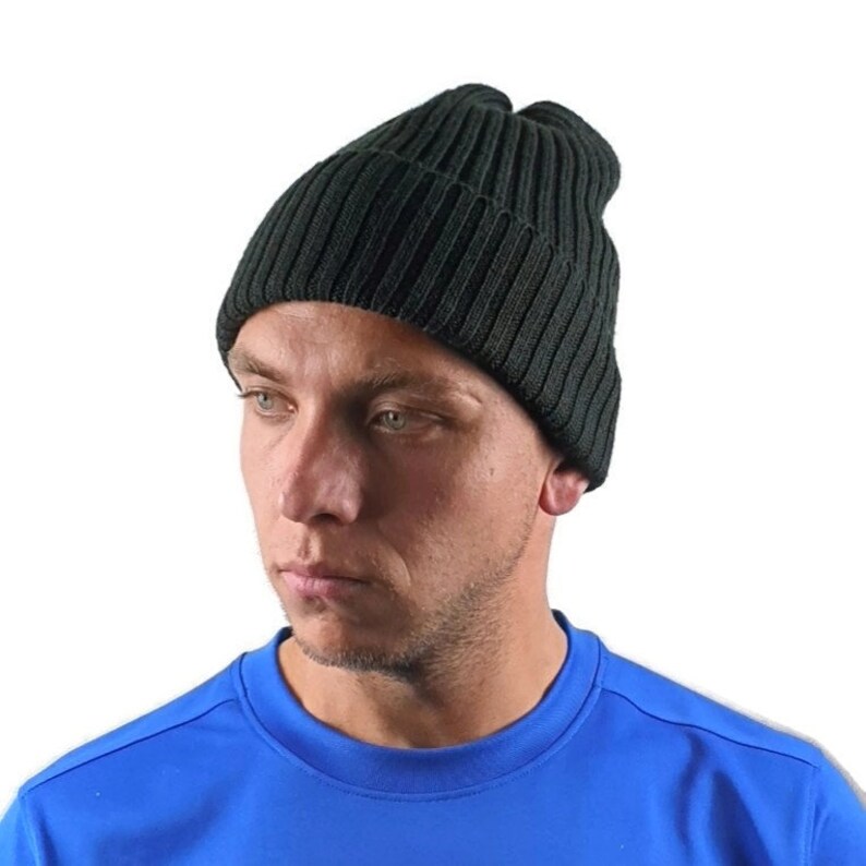 Slouchy beanie Dark green winter hat for man Etsy