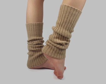 Leg warmers, Knit camel wool leg warmers, fitness leg warmers