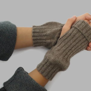 Eco friendly Yak wool fingerless gloves, knit arm warmers from undyed Mongolian yak wool, gift for her.