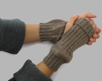 Eco friendly Yak wool fingerless gloves, knit arm warmers from undyed Mongolian yak wool, gift for her.