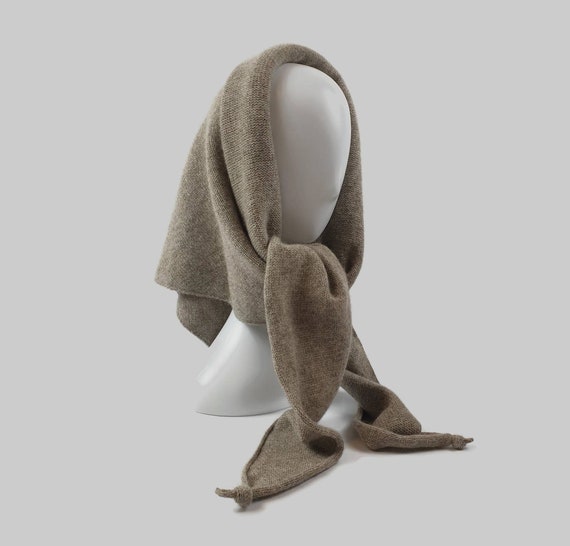 Yak Wool Head Scarf, Mongolian Undyed Yak Down Shawl, Gray  display picture 3