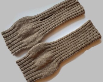 Cashmere fingerless gloves from  Mongolian cashmere, eco friendly undyed cashmere arm warmers, knit  gloves, gift for her.