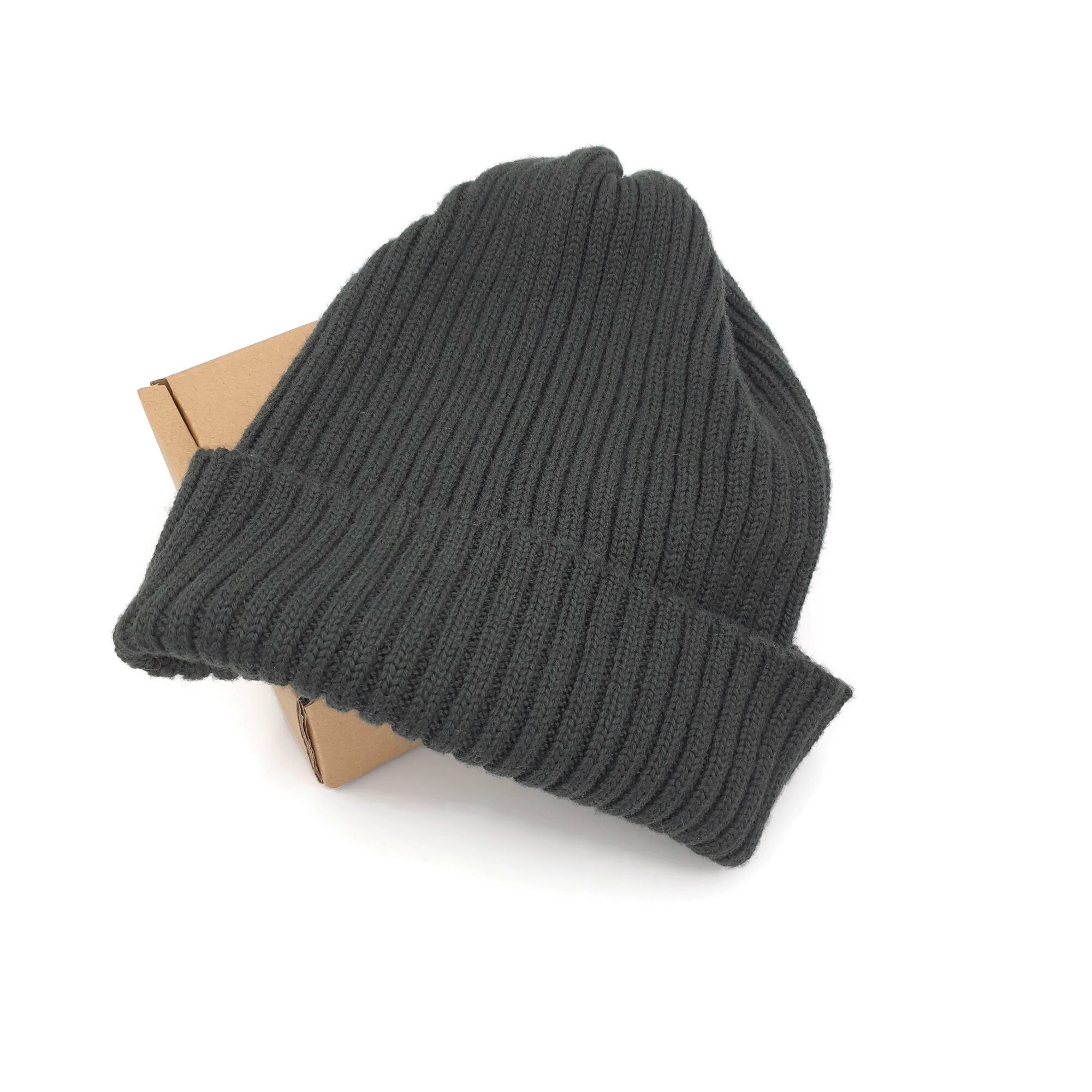 Dark green men beanie merino wool knitted hat Etsy