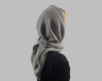 Chal de mezcla de cachemira y merino, pañuelo para la cabeza de cachemira, pañuelo triangular de punto gris.