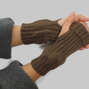 Fingerless gloves from undyed Mongolian yak wool, eco friendly yak down arm warmers, knit winter gloves, gift for her.