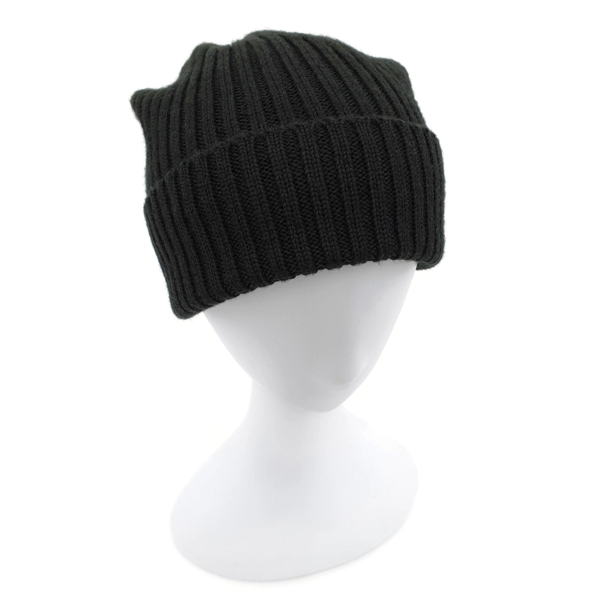 Dark green men beanie merino wool knitted hat Etsy