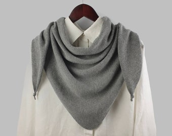 Bufanda de cachemira para mujer, chal mezcla de cachemira y merino, bufanda triangular de punto cálida de color gris.