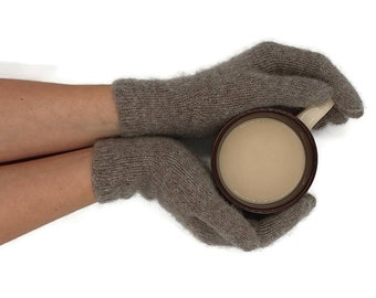 Yak wool gloves for women, gray knit  winter gloves