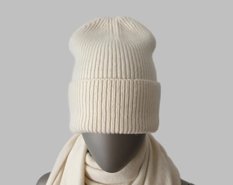 Gorro holgado, gorro de invierno de punto para mujer, gorro de mezcla de lana merino de cachemira, regalo para ella.