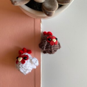 Crochet Cute Chicken and Rooster Keychain Stuffed Animal Plush Toy Handmade Accessory.