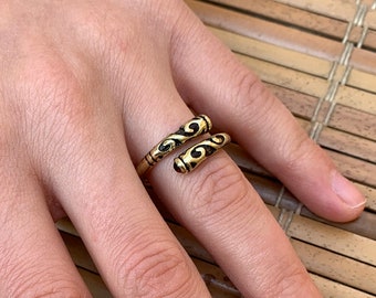 Modern Brass Ring With Two Garnet Stones