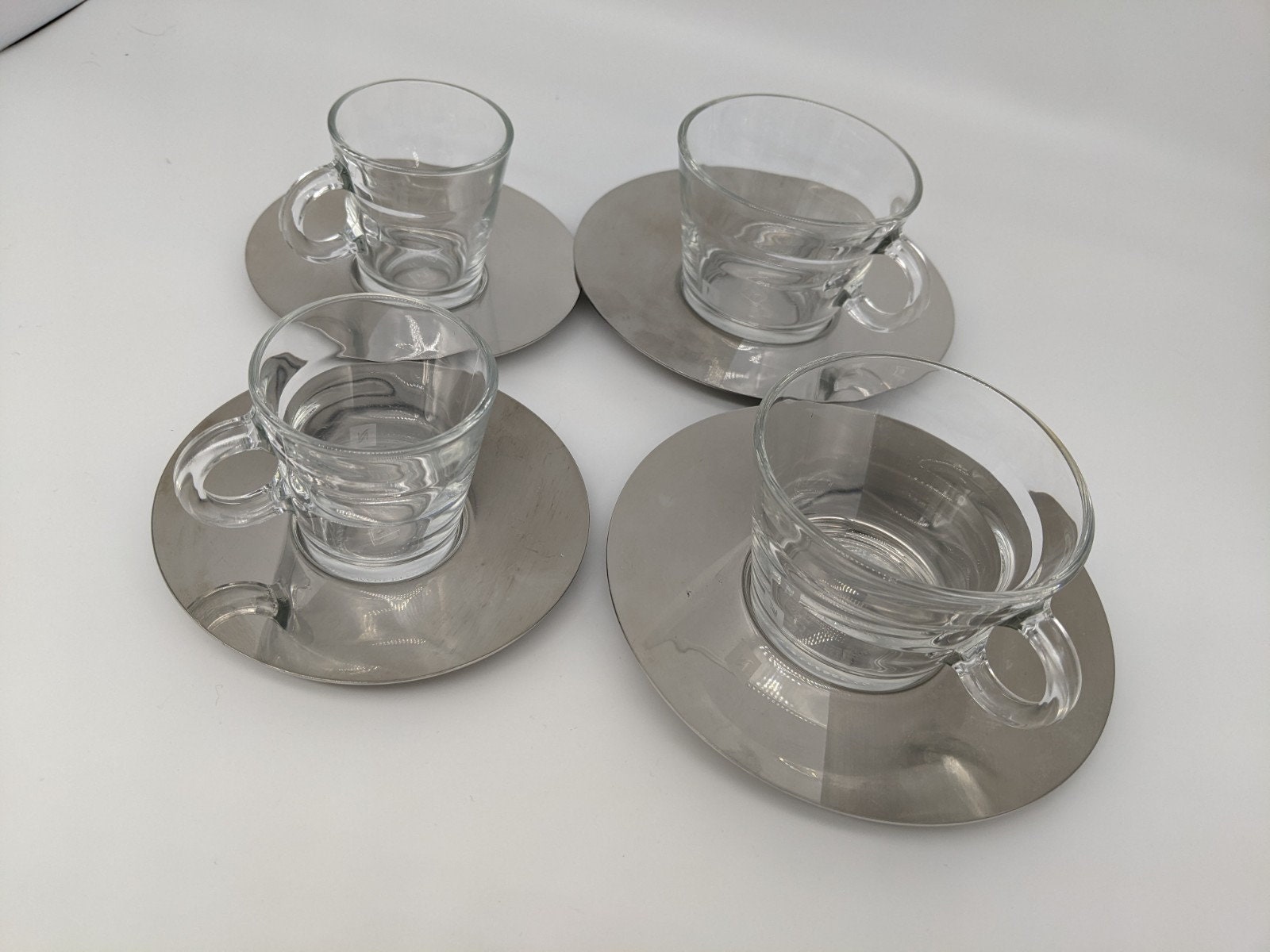 Set of 4: Nespresso Espresso Cup Set Cups w/Plates/Saucers Glass Duo/Lungo